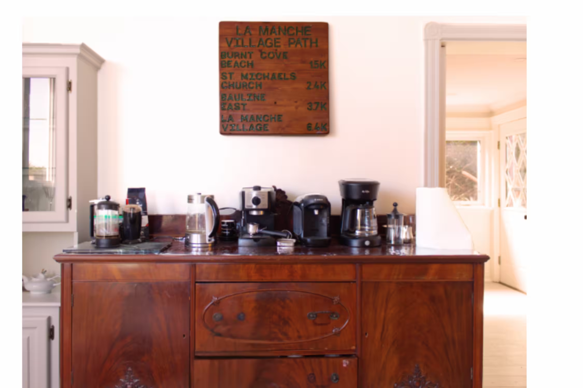 The coffee and tea station.
