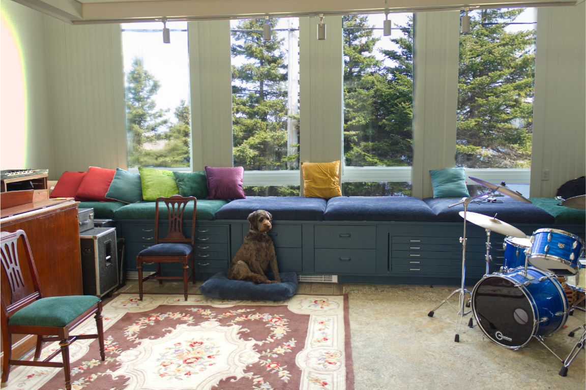 A dog welcomed at the Archangel Studios residence — pets are welcome with notice.